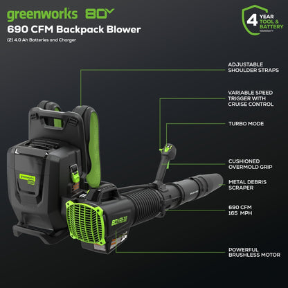 Greenworks BLB492 Cordless Backpack Blower Kit 80V 4.0Ah