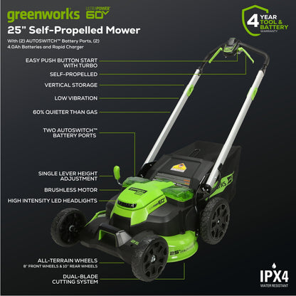 Greenworks MO60L427 Cordless Mower Kit 63.5cm 60V 4.0Ah